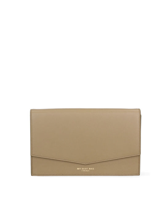Tan Envelope Clutch with Subtle Logo