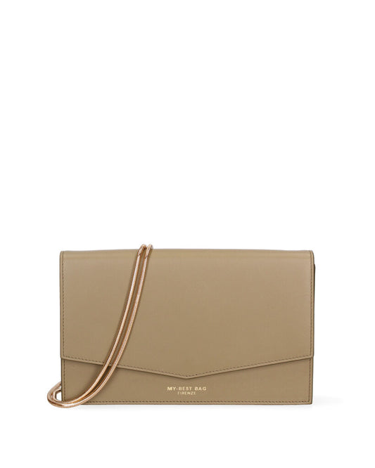 Tan Envelope Clutch with Subtle Logo