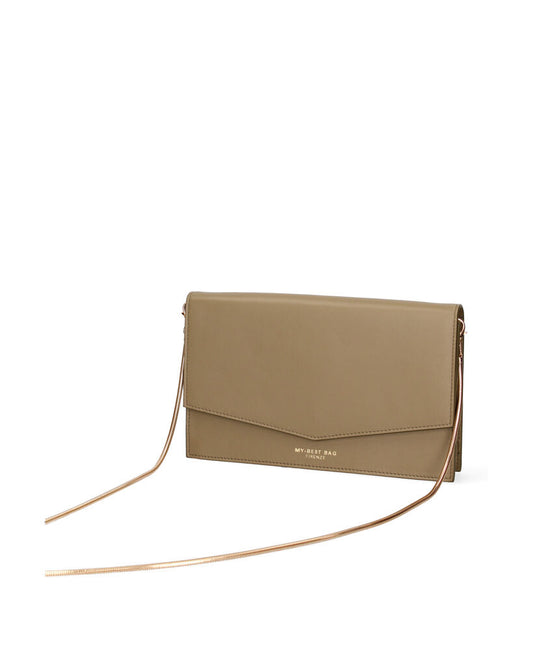 Tan Envelope Clutch with Subtle Logo