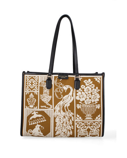 Brown Canvas Tote Bag with Elegant Pattern