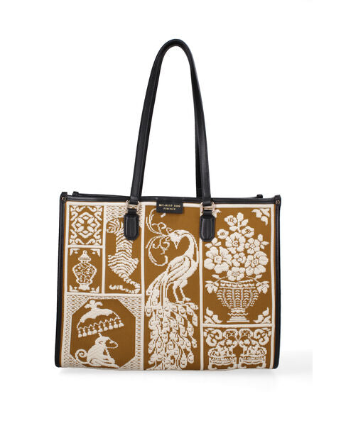 Brown Canvas Tote Bag with Elegant Pattern