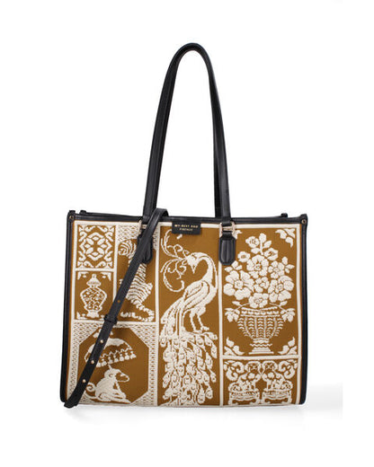 Brown Canvas Tote Bag with Elegant Pattern