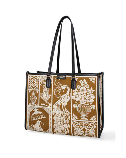 Brown Canvas Tote Bag with Elegant Pattern