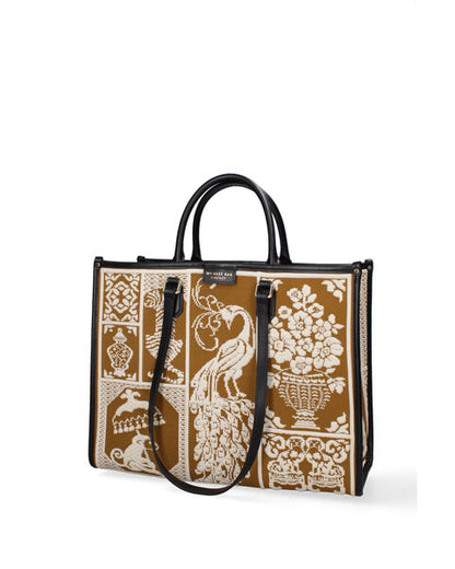 Brown Canvas Tote Bag with Elegant Pattern
