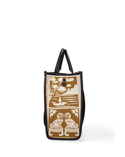 Brown Canvas Tote Bag with Elegant Pattern