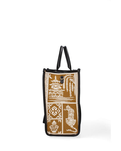 Brown Canvas Tote Bag with Elegant Pattern