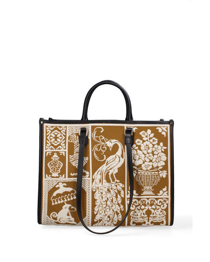 Brown Canvas Tote Bag with Elegant Pattern