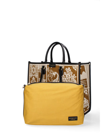 Brown Canvas Tote Bag with Elegant Pattern