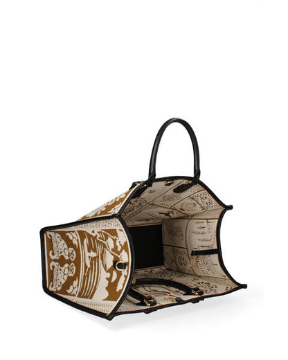 Brown Canvas Tote Bag with Elegant Pattern
