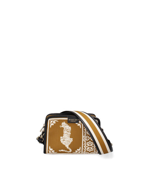 Brown Embroidered Crossbody Bag with Wide Strap