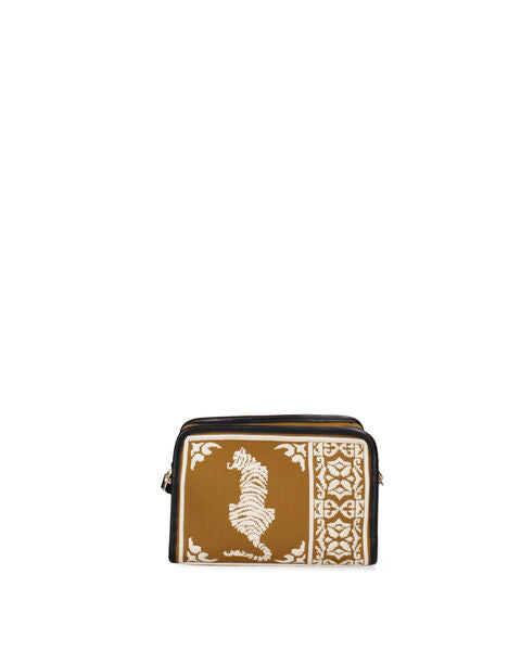 Brown Embroidered Crossbody Bag with Wide Strap