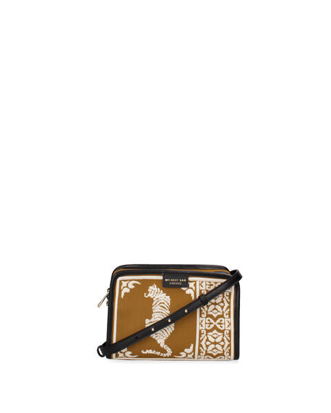 Brown Embroidered Crossbody Bag with Wide Strap
