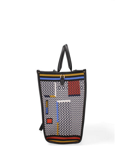 Multicolor Geometric Print Tote with Elephant Design