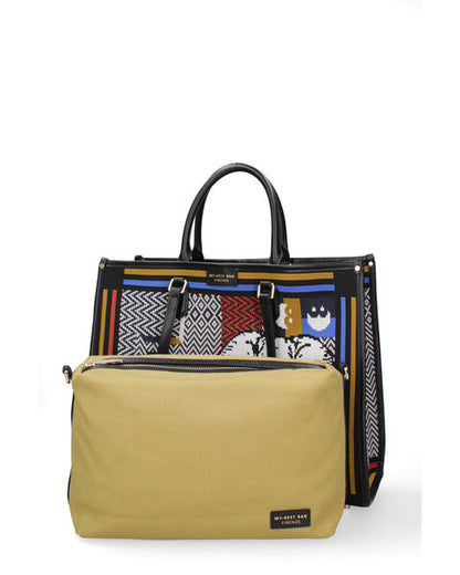 Multicolor Geometric Print Tote with Elephant Design