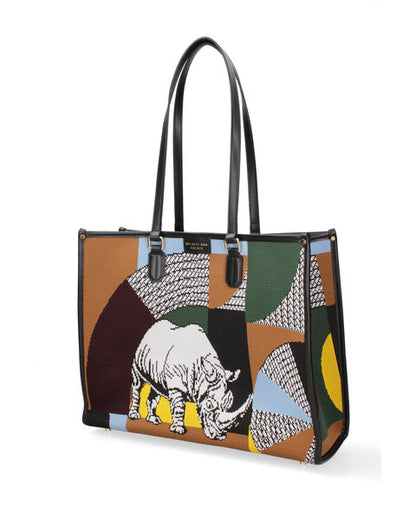 Multicolor Canvas Tote Bag with Rhino Design