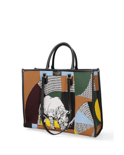 Multicolor Canvas Tote Bag with Rhino Design
