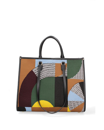 Multicolor Canvas Tote Bag with Rhino Design
