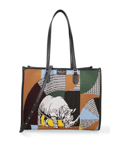 Multicolor Canvas Tote Bag with Rhino Design