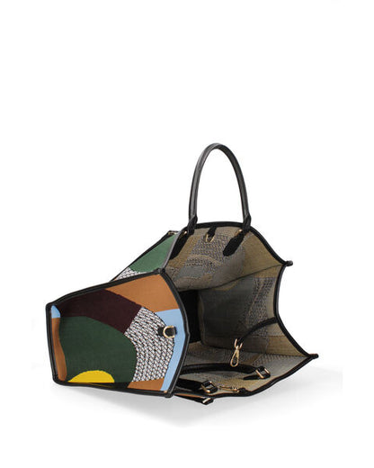 Multicolor Canvas Tote Bag with Rhino Design