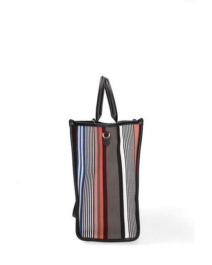 Multicolor Woven Tote Bag with Bold Tiger Design