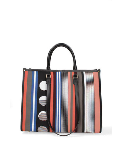 Multicolor Woven Tote Bag with Bold Tiger Design