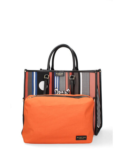 Multicolor Woven Tote Bag with Bold Tiger Design