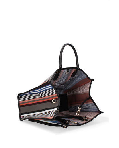 Multicolor Woven Tote Bag with Bold Tiger Design