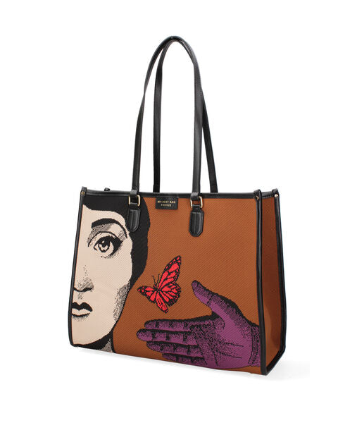Brown Canvas Tote Bag with Artistic Print