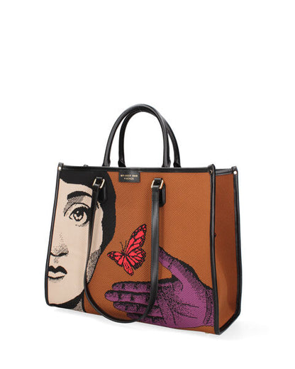 Brown Canvas Tote Bag with Artistic Print