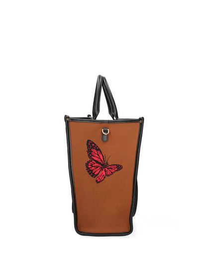 Brown Canvas Tote Bag with Artistic Print