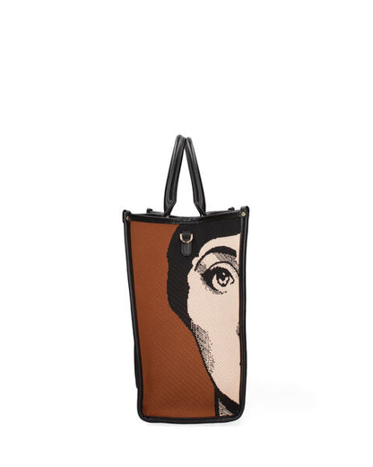 Brown Canvas Tote Bag with Artistic Print