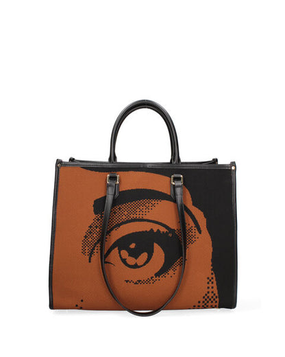 Brown Canvas Tote Bag with Artistic Print