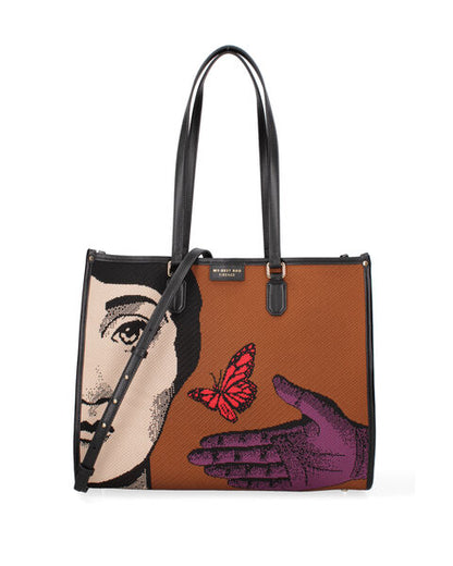 Brown Canvas Tote Bag with Artistic Print