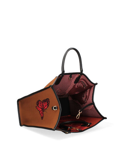 Brown Canvas Tote Bag with Artistic Print