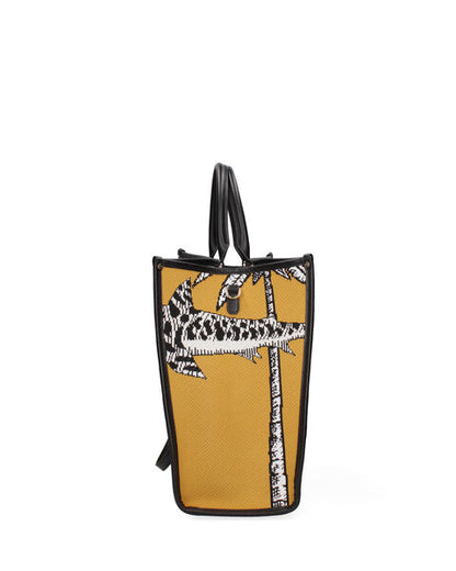 Mustard Graphic Tote with Shark Pattern