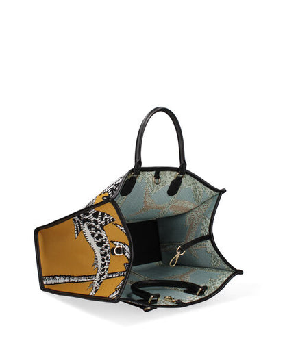 Mustard Graphic Tote with Shark Pattern