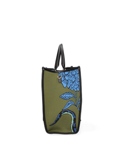 Multicolor Canvas Tote Bag with Snake and Floral Design