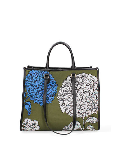 Multicolor Canvas Tote Bag with Snake and Floral Design