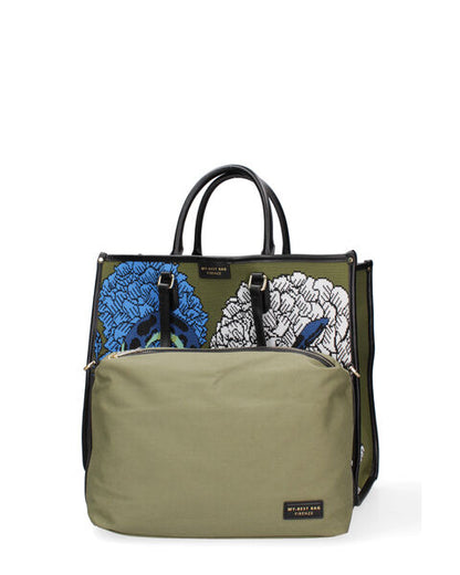 Multicolor Canvas Tote Bag with Snake and Floral Design