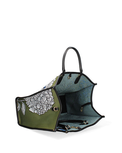 Multicolor Canvas Tote Bag with Snake and Floral Design