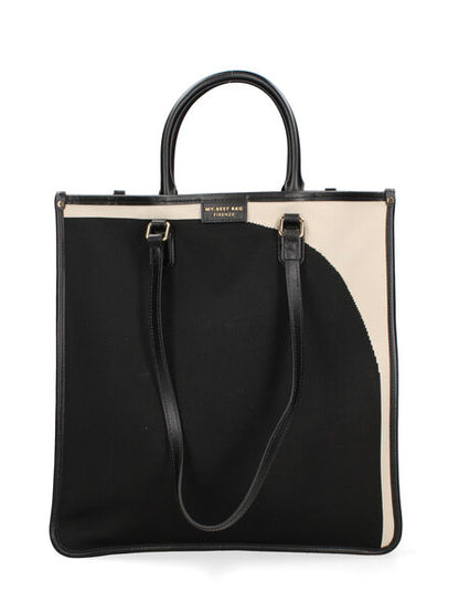 Black Canvas Tote with Leather Trim and Dual Handles