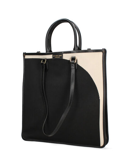 Black Canvas Tote with Leather Trim and Dual Handles