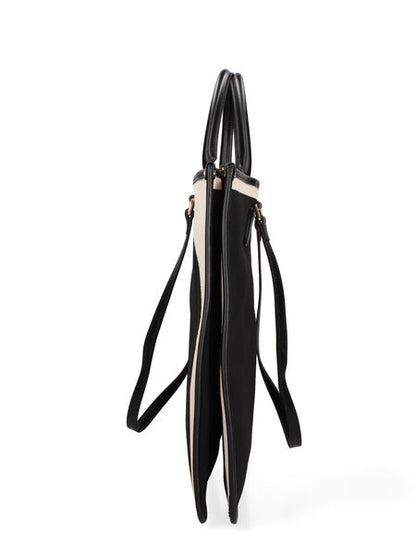 Black Canvas Tote with Leather Trim and Dual Handles