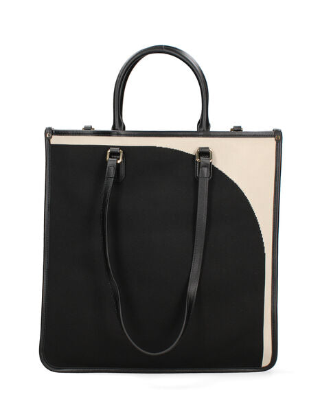 Black Canvas Tote with Leather Trim and Dual Handles