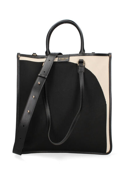 Black Canvas Tote with Leather Trim and Dual Handles