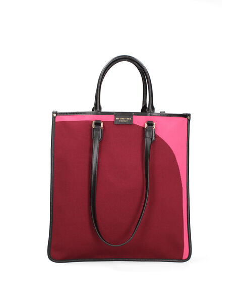 Burgundy Canvas Tote Bag with Leather Handles