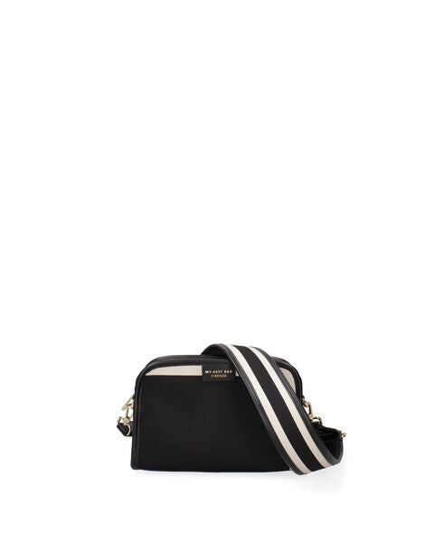 Black Canvas Crossbody Bag with Striped Strap