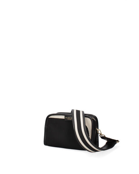 Black Canvas Crossbody Bag with Striped Strap