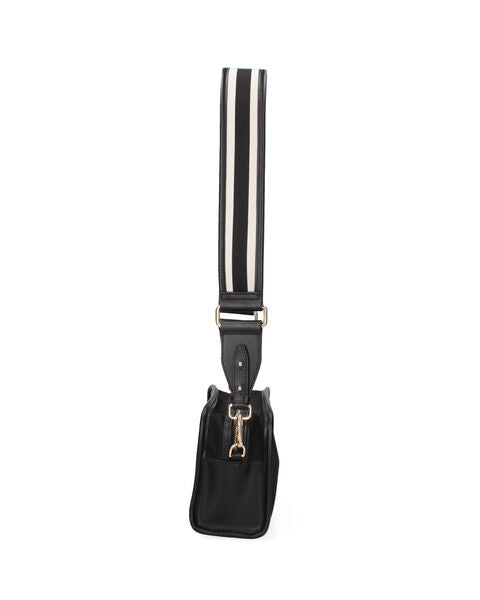 Black Canvas Crossbody Bag with Striped Strap