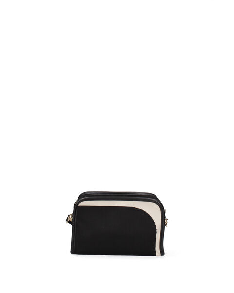 Black Canvas Crossbody Bag with Striped Strap